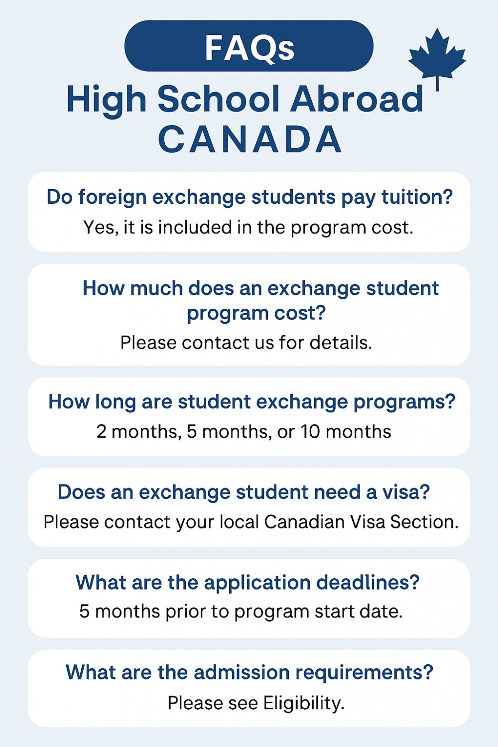 High School exchange Canada - Faqs